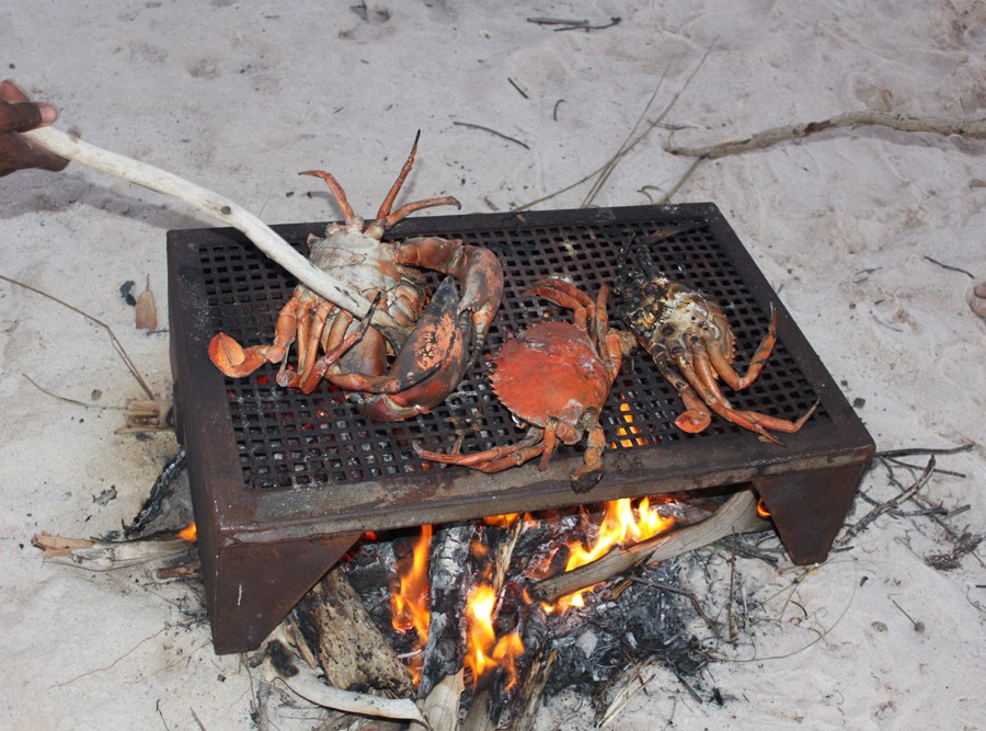 Crab on a camp BBQ on the beach.