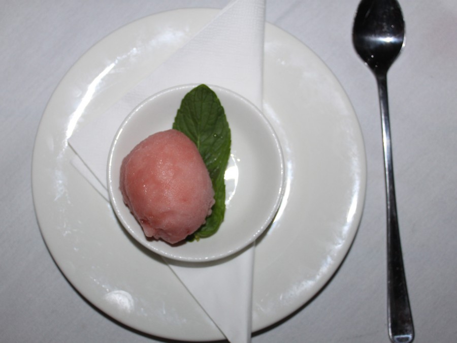 Sorbet: Watermelon and mint palate cleanser.