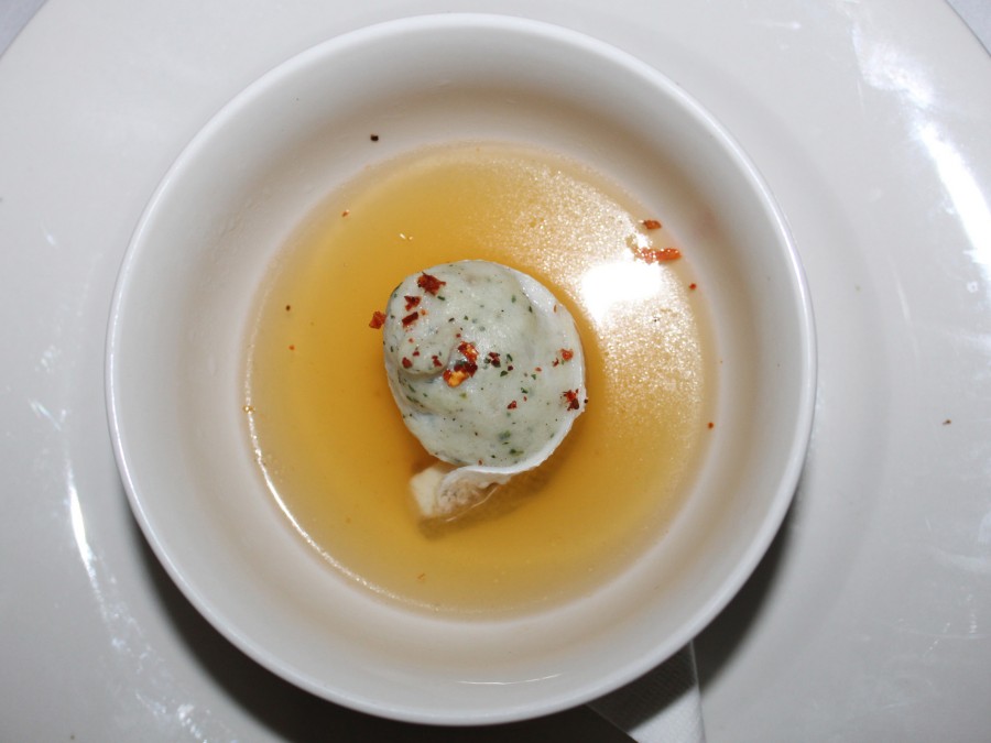 Pearl Whiting: Steamed Exmouth sand whiting and fresh pearl meat mousse served in a miso broth.